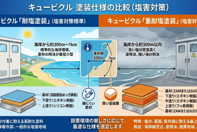 キュービクル　耐塩塗装、重耐塩塗装とは？｜近畿 工場・建屋工事・メンテナンスセンター