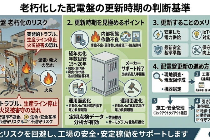 老朽化した配電盤を放置していませんか？更新時期の判断基準｜近畿 工場・建屋工事・メンテナンスセンター