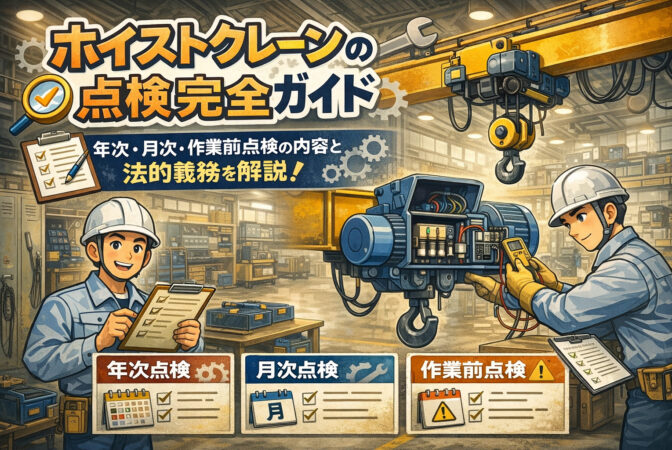ホイストクレーンの点検完全ガイド｜年次・月次・作業前点検の内容と法的義務を解説｜近畿 工場・建屋工事・メンテナンスセンター